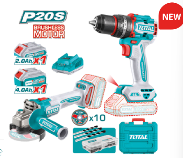 PACK TALADRO PERCUTOR + AMOLADORA BRUSHLESS A BATERÍA MOD. TCKLI20273E