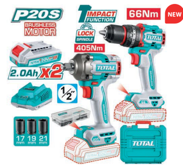 PACK ATORNILLADOR + LLAVE DE IMPACTO A BATERÍA MOD. TCKLI20286E