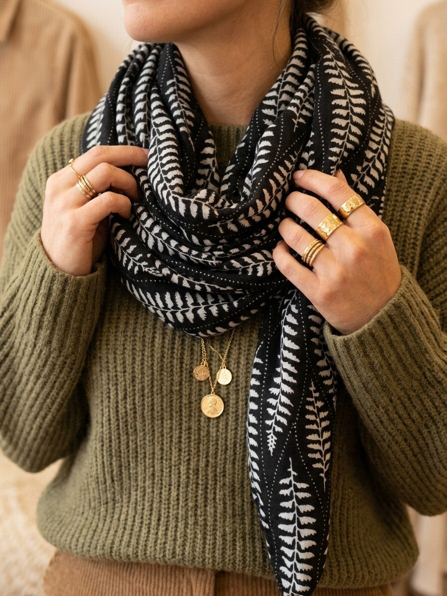 Foulrd /écharpe en Viscose noir et blanc