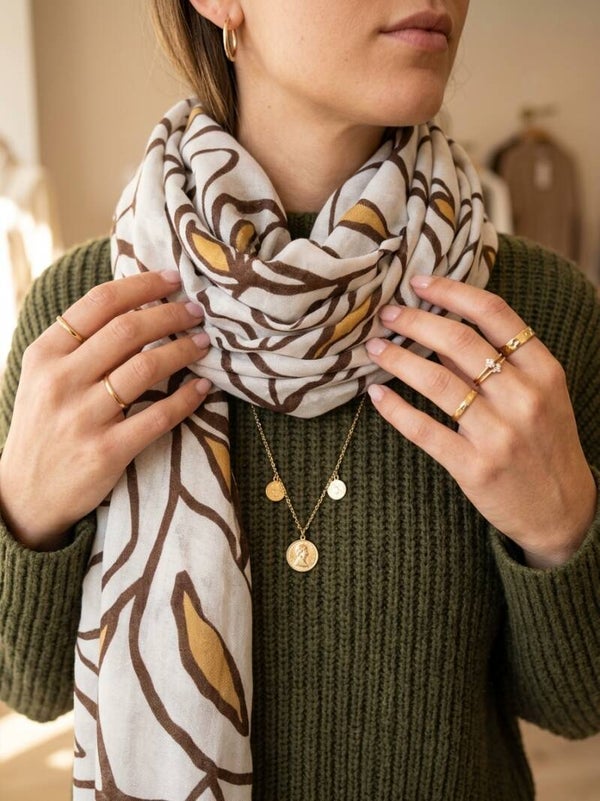 Foulard beige, marron