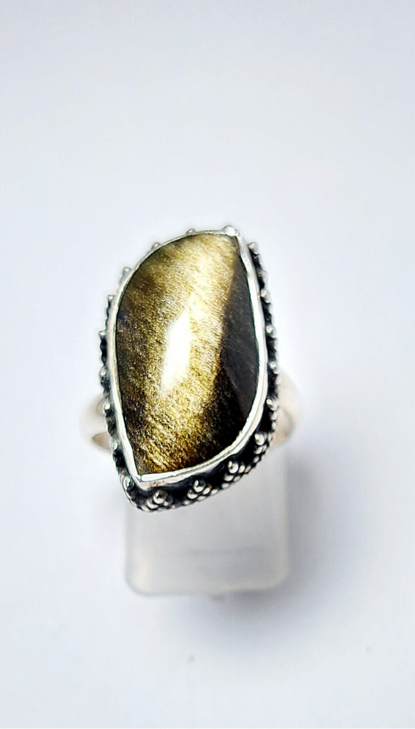 Bague Obsidienne Dorée réglable