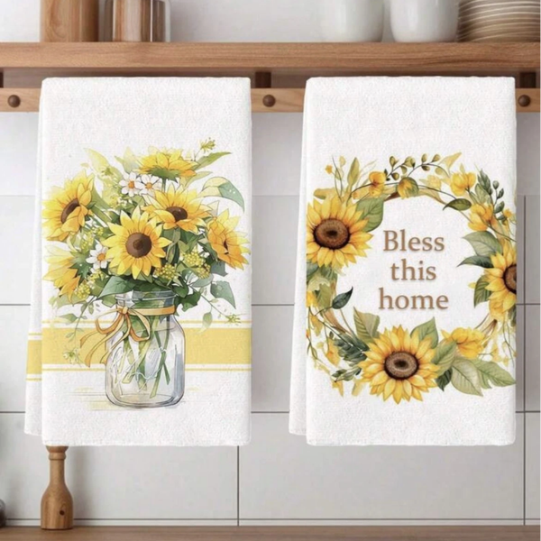 Bless This Home sunflower tea towels set of 2