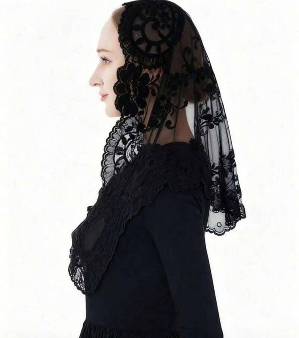 Black Lace Mantilla Headscarf