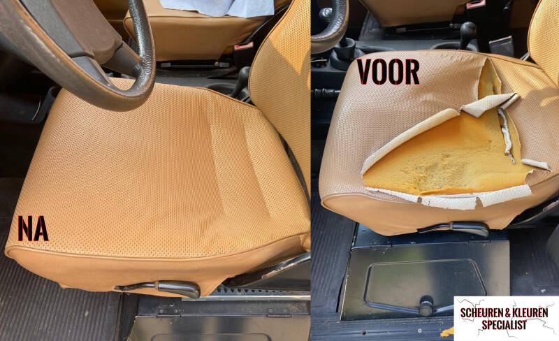 Reparatie kunst leer/skai van Mercedes-benz stoel