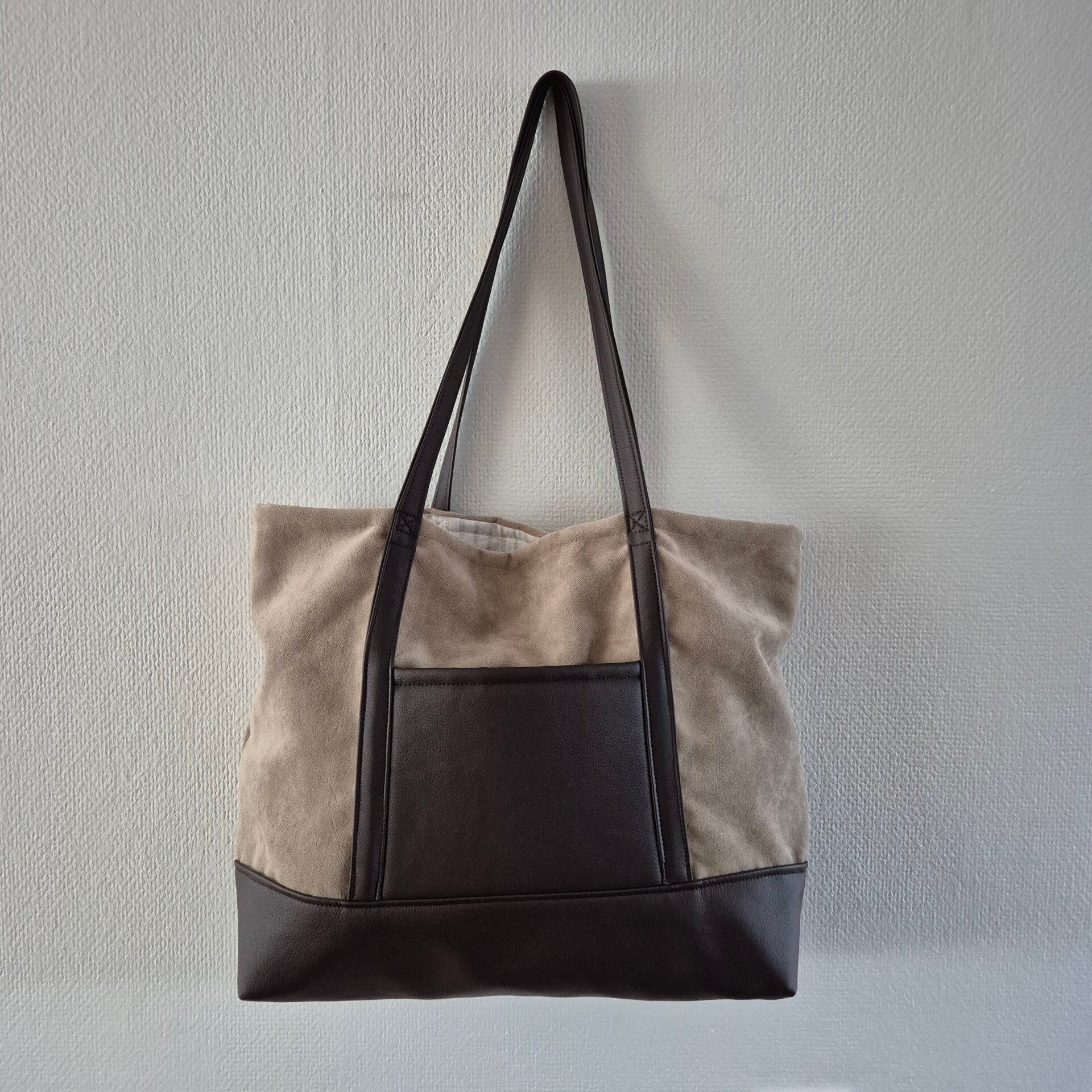 Totebag beige met bruin