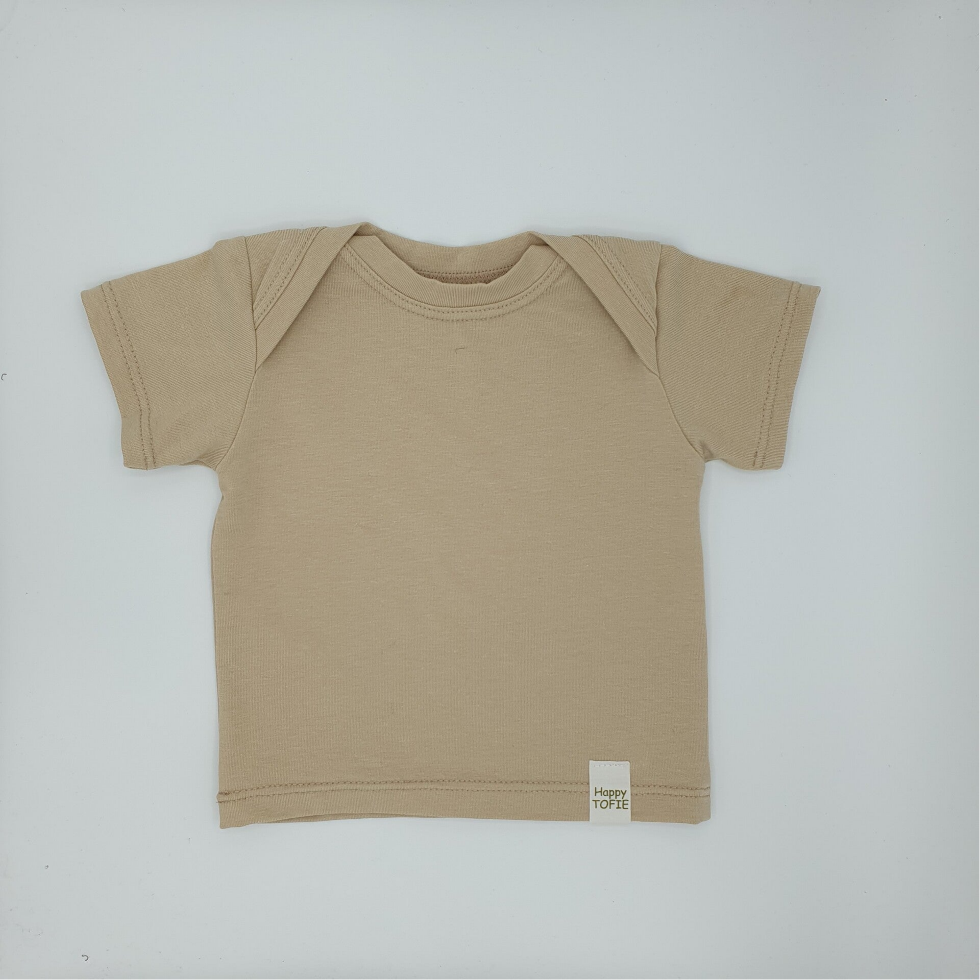 T-shirt met enveloppehals beige.