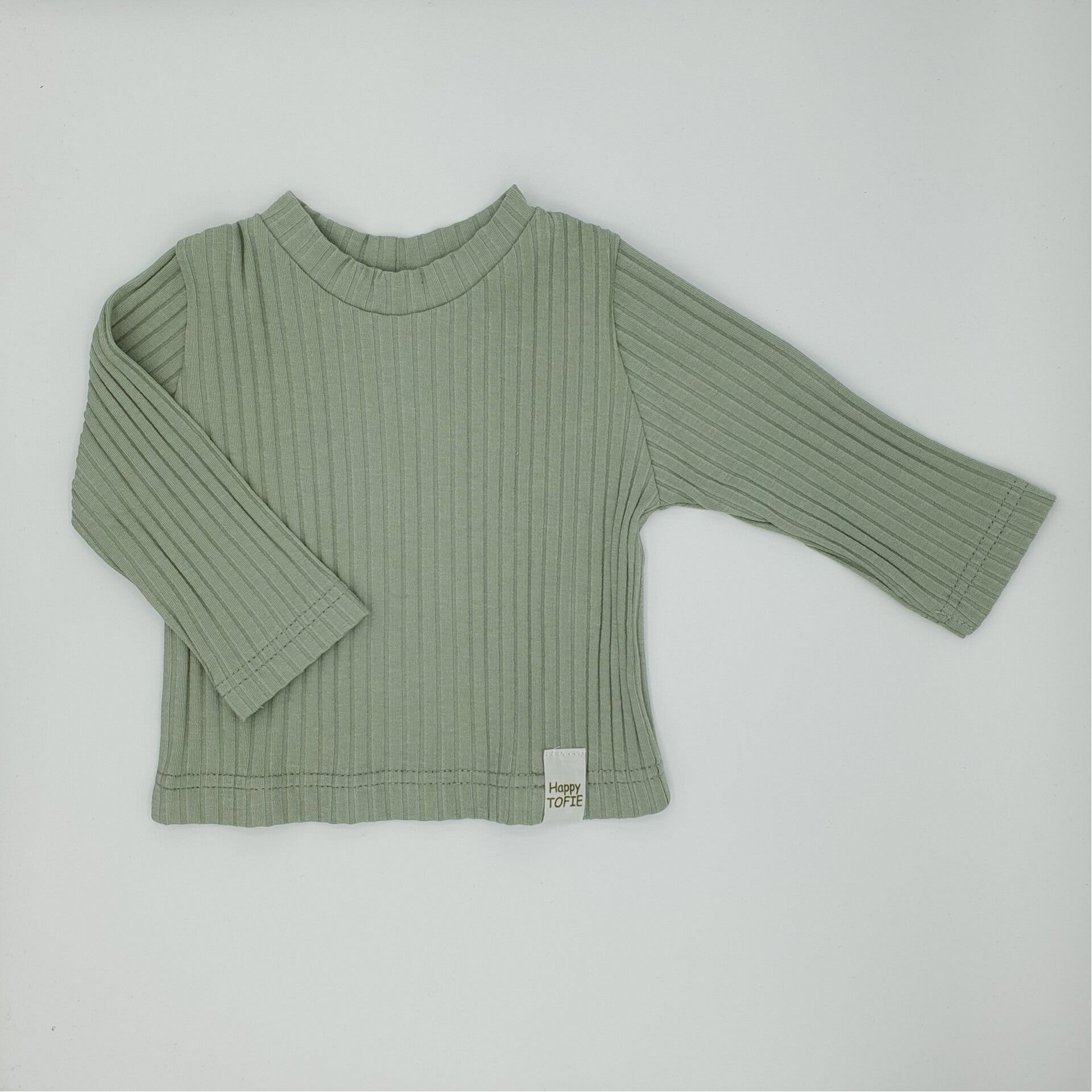 Rib longsleeve shirt, salie groen tricot.