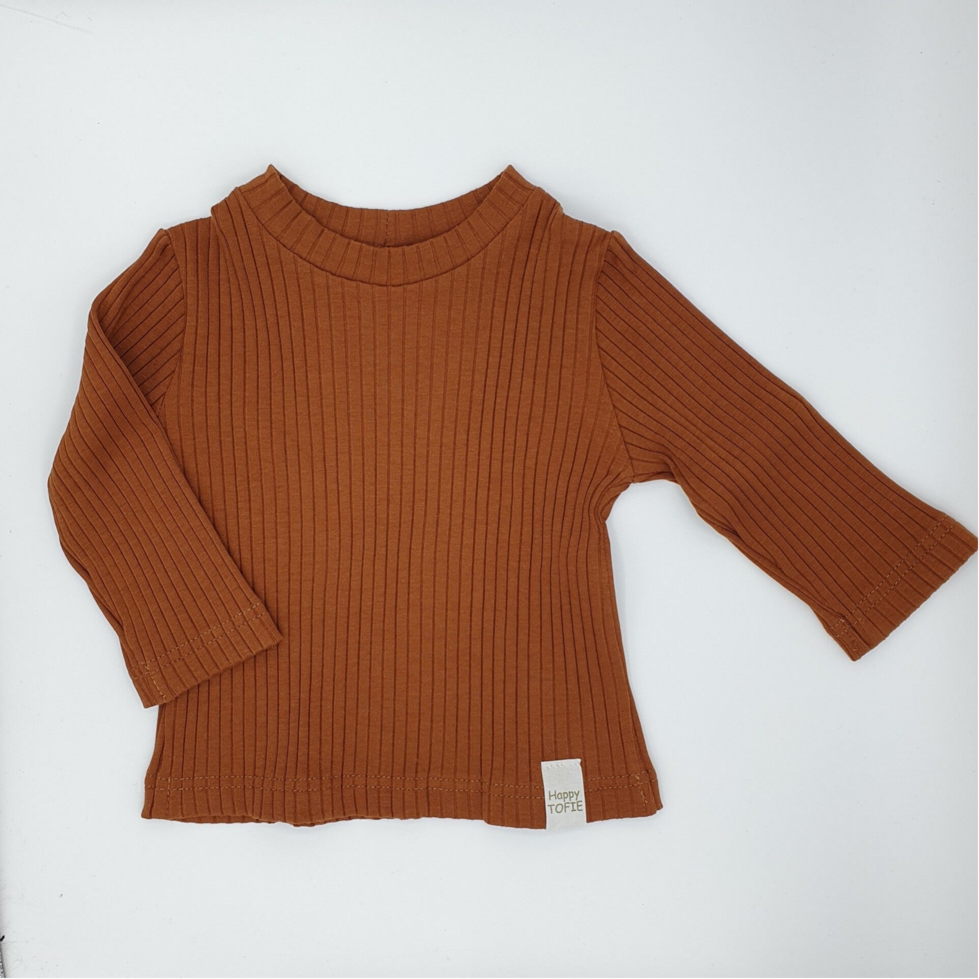 Rib longsleeve shirt,  koffie bruin tricot.