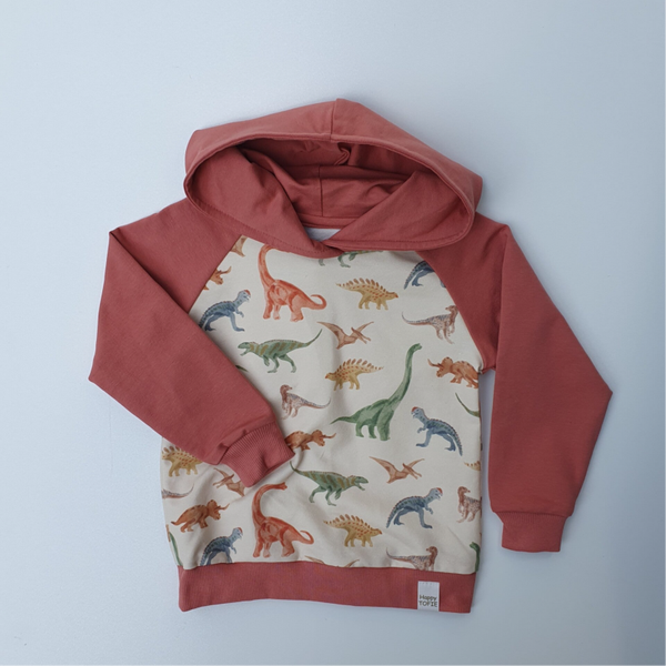 Hoodie dinosauriërs lange mouwen mahonie