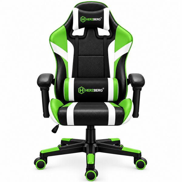 Herzberg HG-8083: Gaming- en Bureaustoel met driekleurige lineaire accent (Green)
