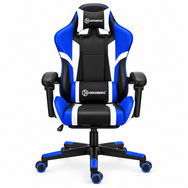 Herzberg HG-8083: Gaming- en Bureaustoel met driekleurige lineaire accent (Blue)