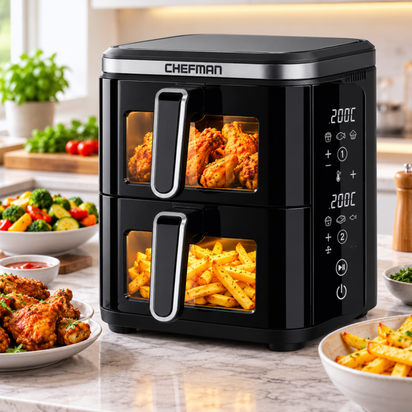 Comfy Nest Airfryer - Heteluchtfriteuse CN-06177: met dubbele mand, 2800 W, digitaal inklapbaar zijpaneel – 11 L