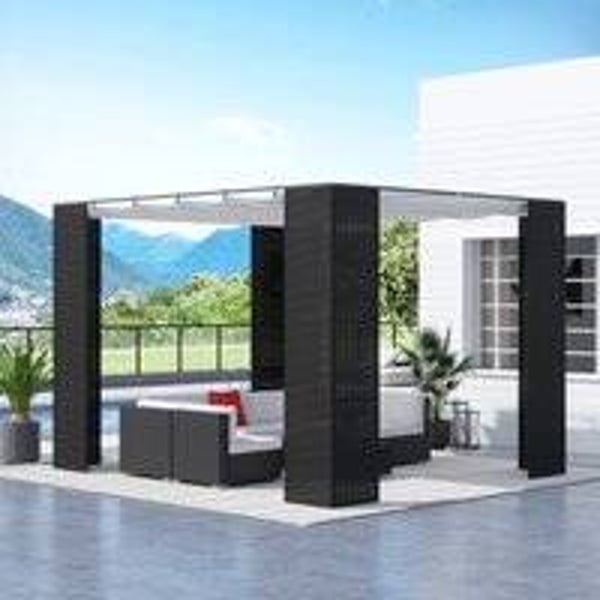 Outsunny® Pergola 3x3m Metalen Frame met Rotan PE, Zwart, Crème-wit