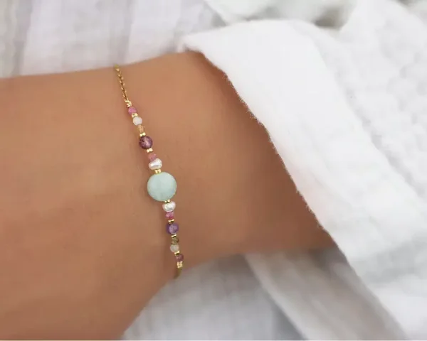Bracelet fin multi pierres naturelles, acier inoxydable, bijou pour femme