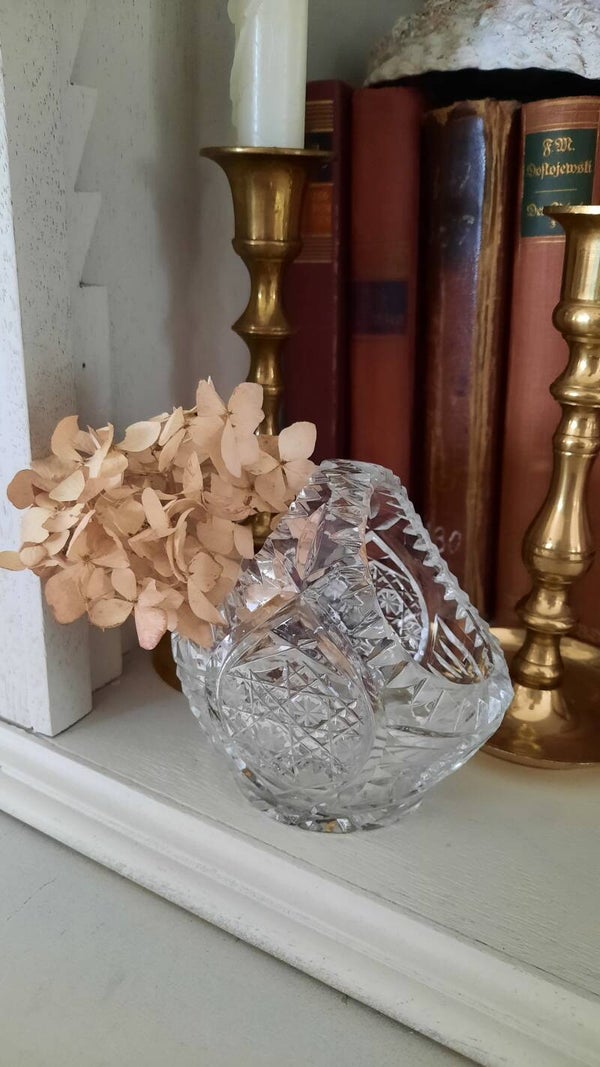 Small Vintage Crystal Basket Bowl