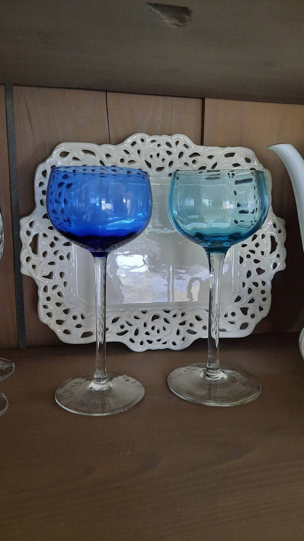 Set of 2 Antique Colored Crystal Liquor Glasses