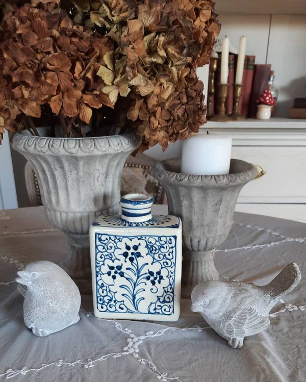 Vintage Blue and White Chinese-Style Terracotta Glazed Vase