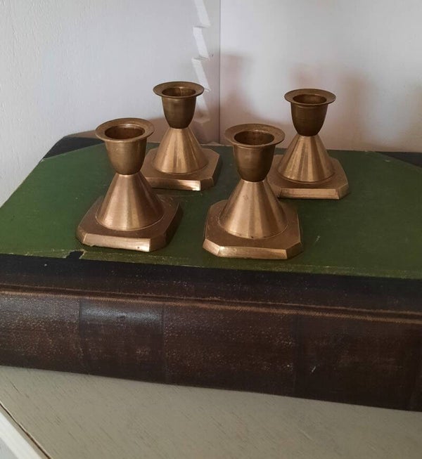 Vintage Set of 4 Short Brass Candlesticks