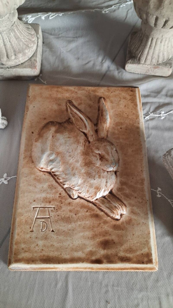 Decorative Plaster Picture of a Hare, a Copy by A. Dürer