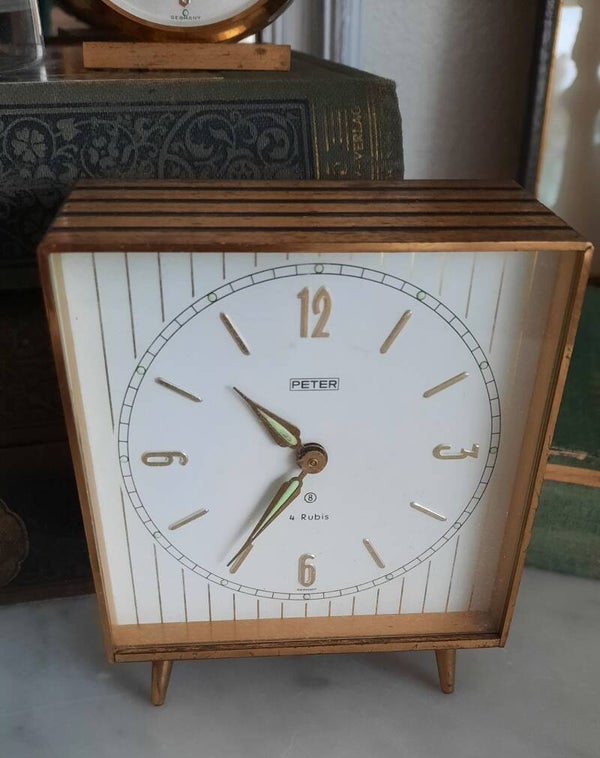 Vintage Peter 4 Rubis Square Brass Clock