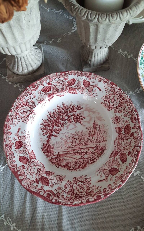 Red Transferware English-Style Plate