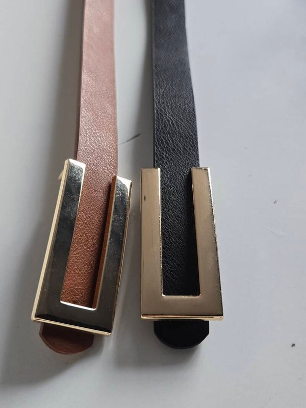 🖤 Set van 2 damesriemen – Zwart & Cognac met minimalistische gesp