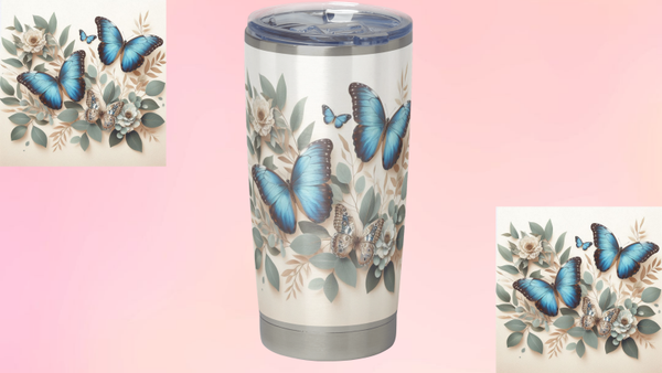 Blaue Schmetterline mit Blumen