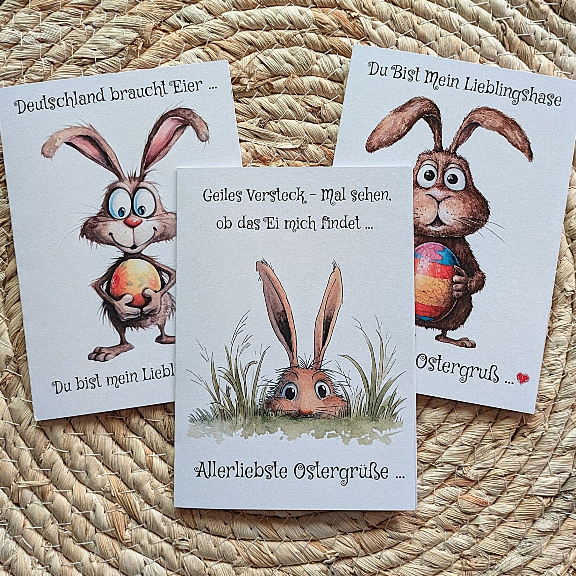 Lustige Hasen Osterklappkarte personalisierbar „Fiona“