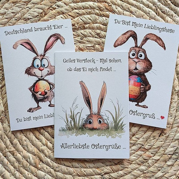 Lustige Hasen Osterklappkarte personalisierbar „Fiona“