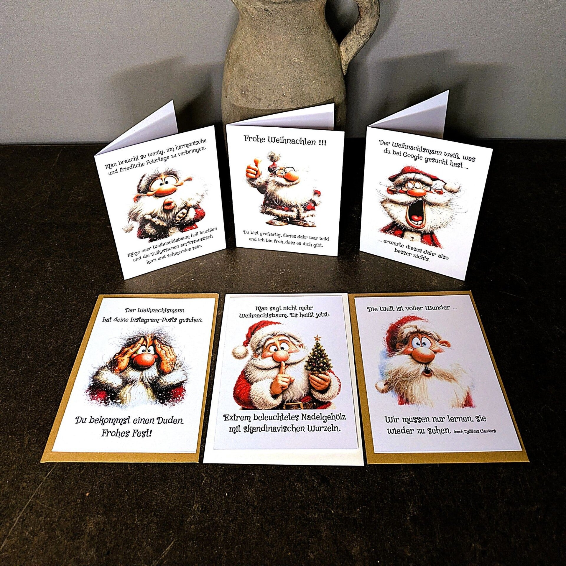 Lustige Weihnachtskarten mit Comic-Weihnachtsmann „Santa“