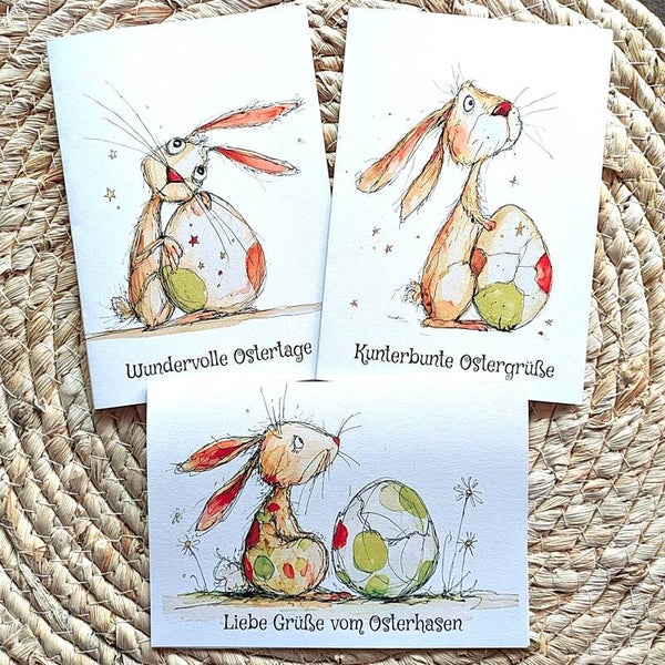 Farbenfrohe Hasen - Osterklappkarte personalisierbar „Lulu“