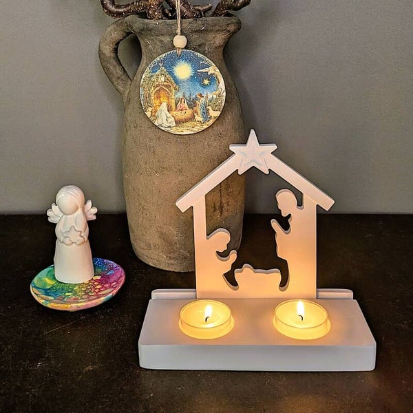 Weihnachtskrippe mit Teelichthalter für Weihnachten und Winter „Elias“