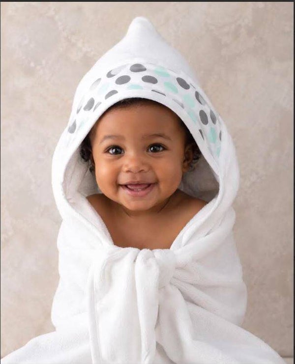 Child's Hooded Towel - Aqua and Gray Dots