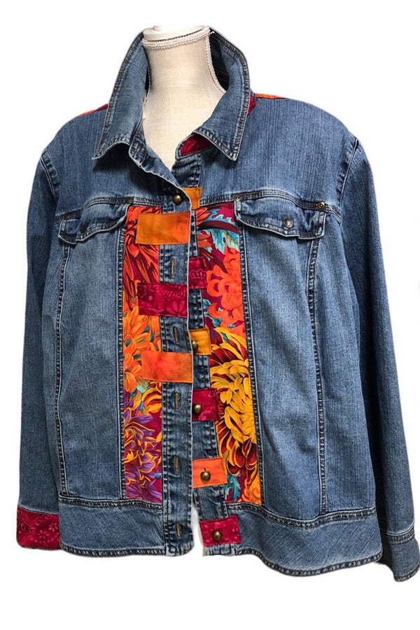 GLITZY Denim Jacket featuring CRYSANTHEMUM Fabrics in Glorious Colors - 3X