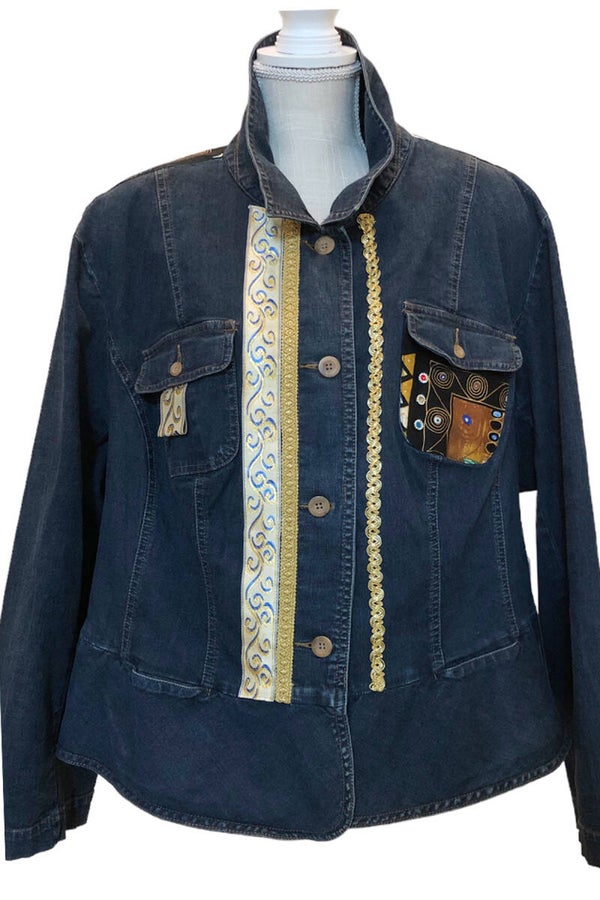 Glitzy Denim Jacket with Peplum Hemline - 3 X large