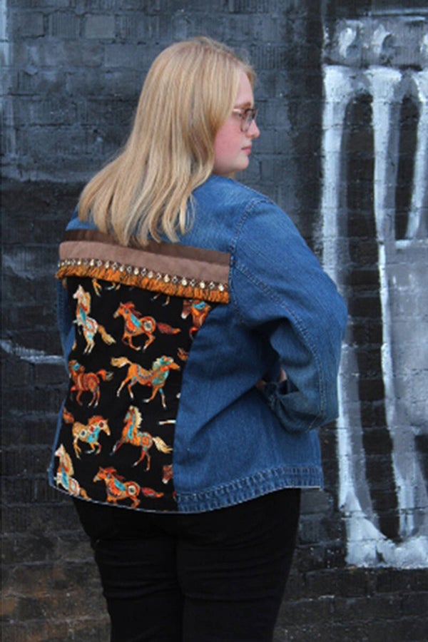 GLITZY Denim "SPIRIT TRAIL" Jacket with Peplum Hemline