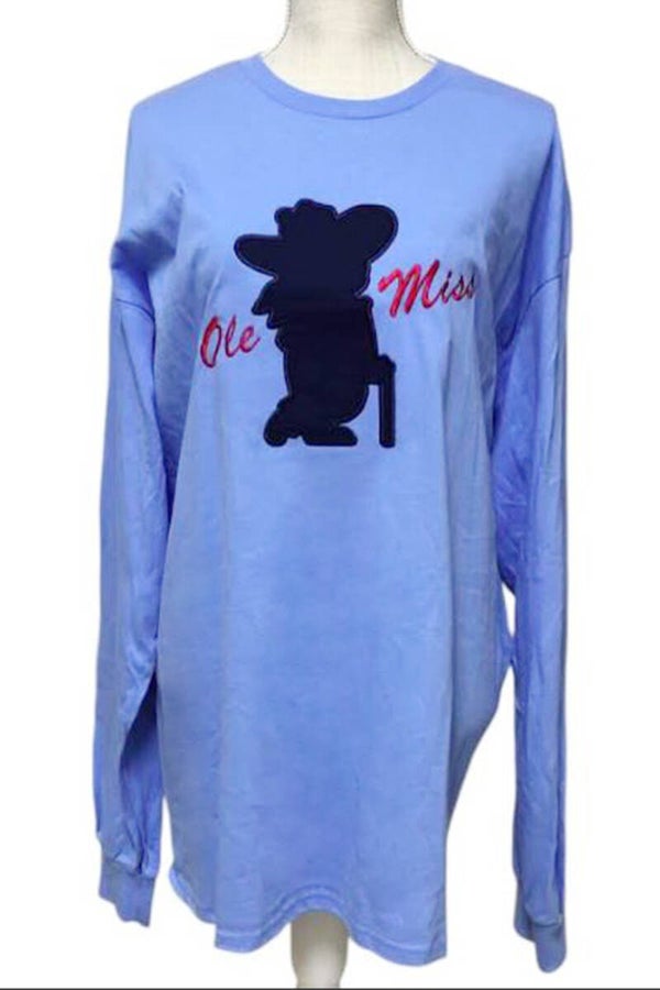 Powdeer Blue Unisex Tee th OLE MISS Rebels applique - size X LARGE