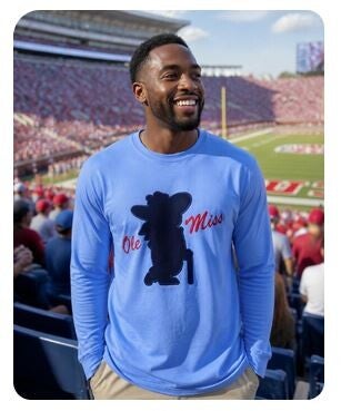 Powder Blue Unisex T-shirt - OLE MISS Rebels applique - size X LARGE