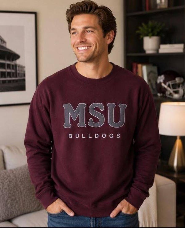 Maroon Unisex MSU Bulldogs Sweatshirt - size LARGE