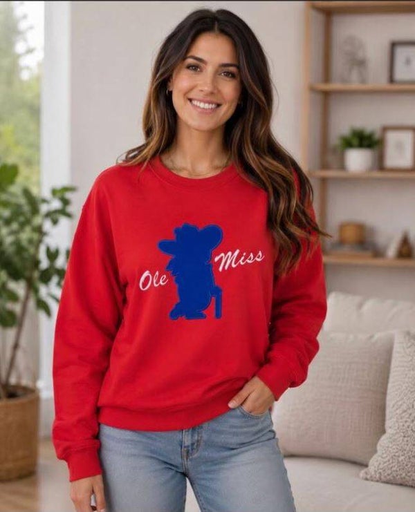 Red Unisex Tee with navy REBEL applique/white lettering - X Large