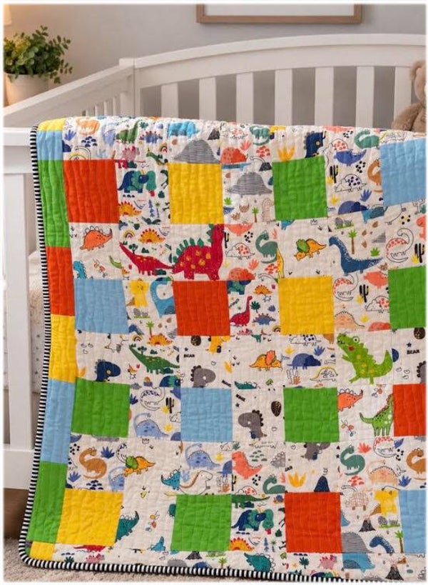 Handmade DINOSAUR Baby Quilt-Nursery & Baby Shower Gift