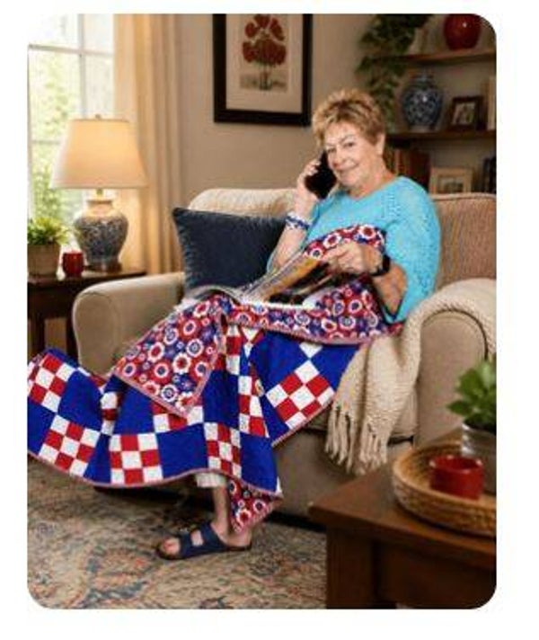 Patriotic Throw Quilt with Irish Chain Piecing
