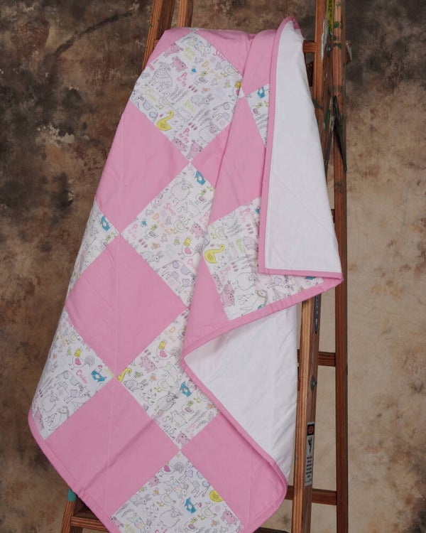 Patchwork Farm Animals Crib Quilt with matching bib and burp pad