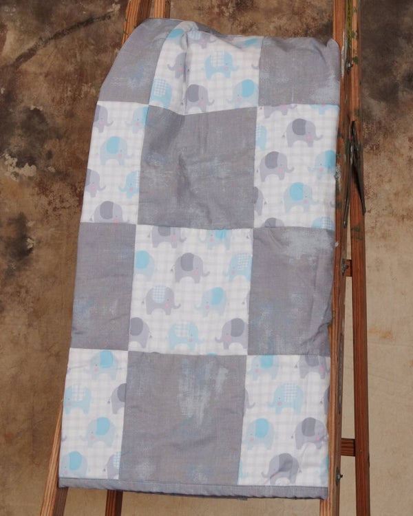 Patchwork Elephant Baby Quilt (w/Gray Blocks)
