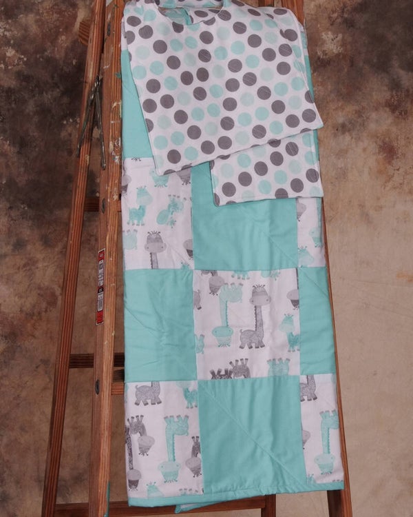 Patchwork Elephant Baby Quilt with Bib and Burp Cloth