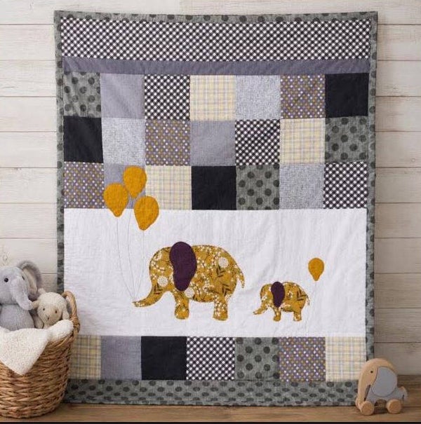 Gray Elephant Crib Quilt