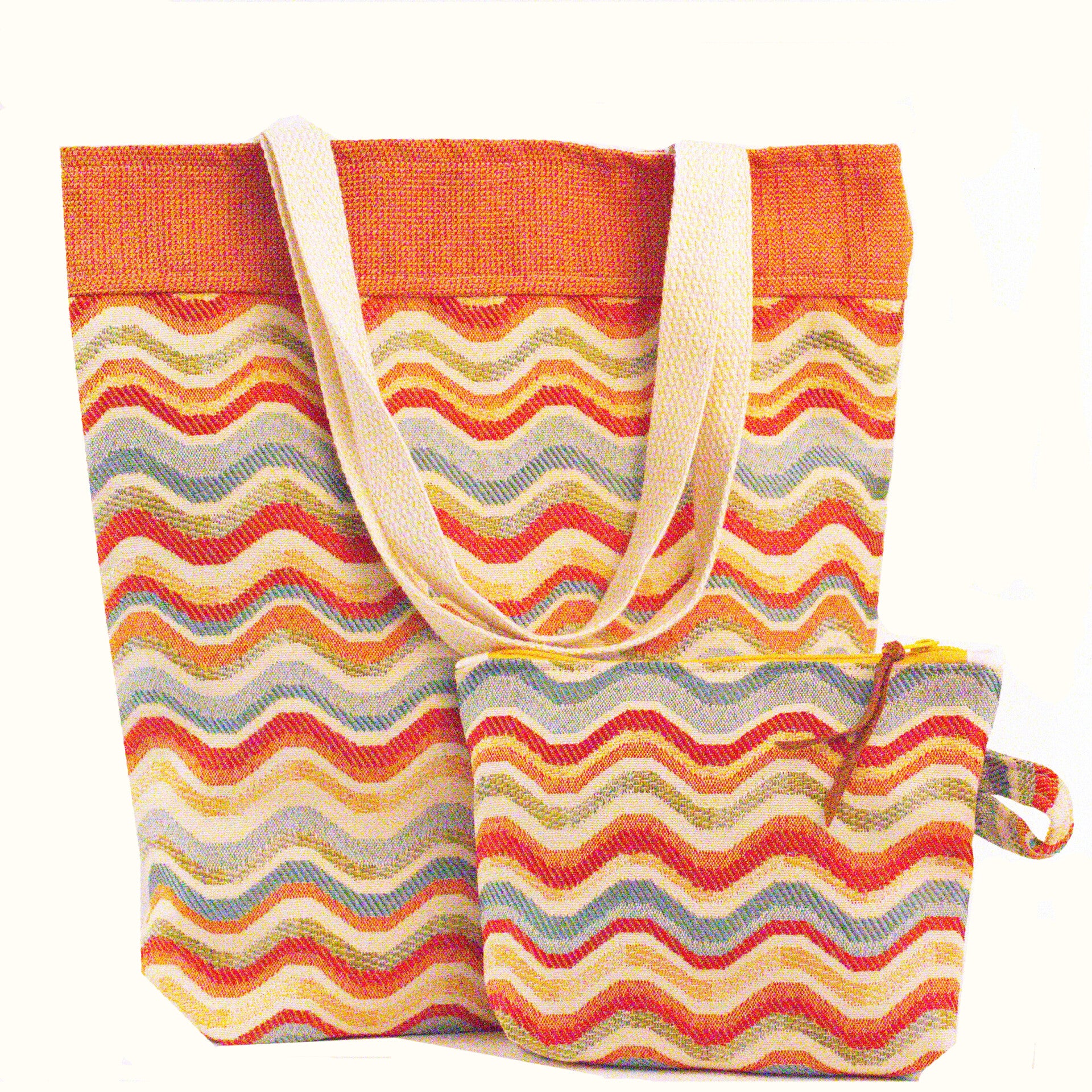 TOTE BAG: Peach Ripples with companion zippered bag