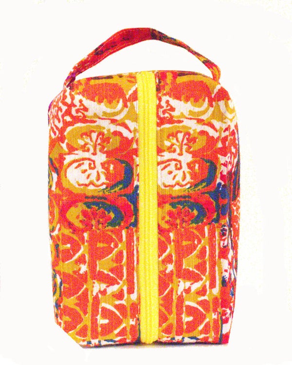 Large Boxy Bag: Orange and Aqua Geometric Fabric