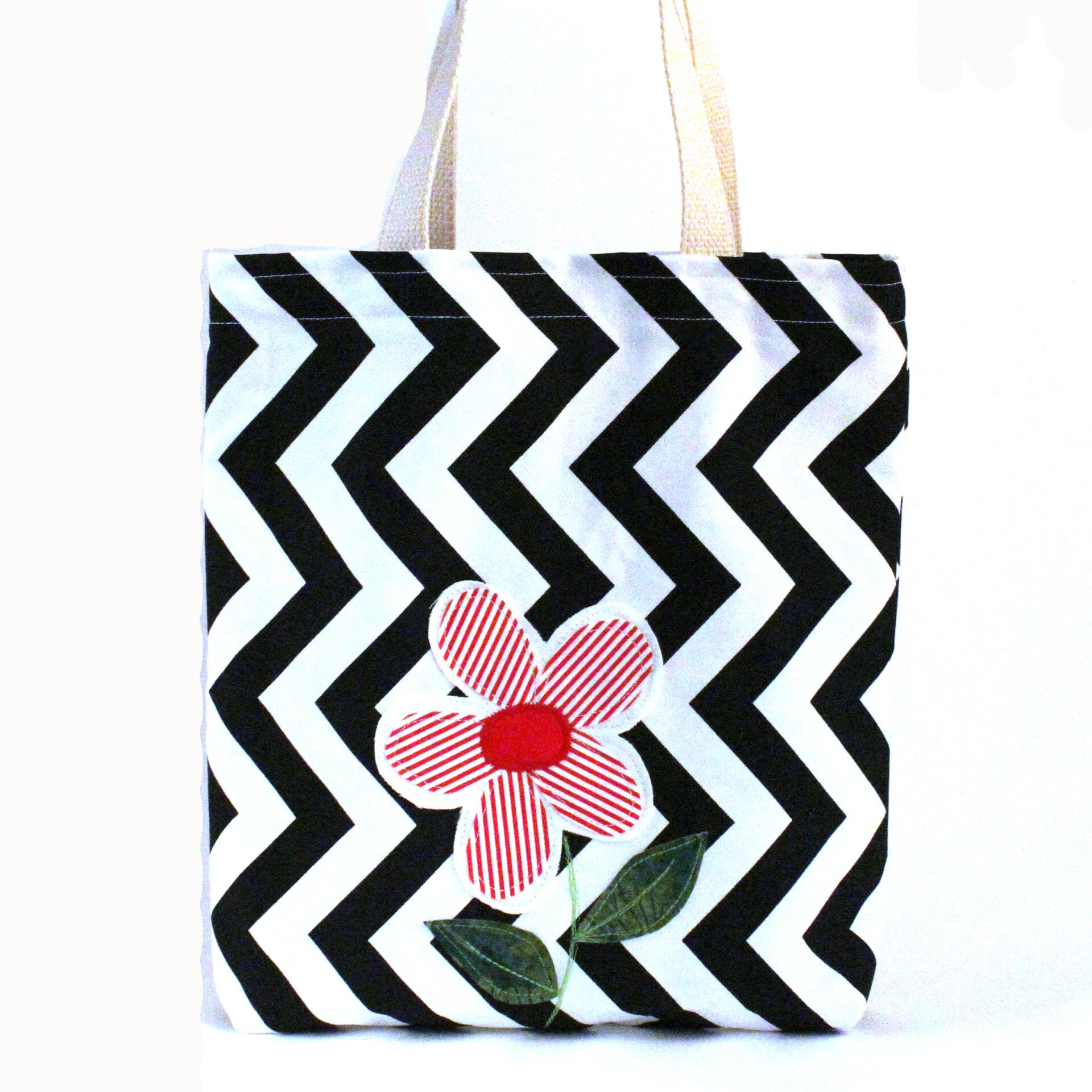 BIBLE BAG:  Black and White with Red Striped Flower