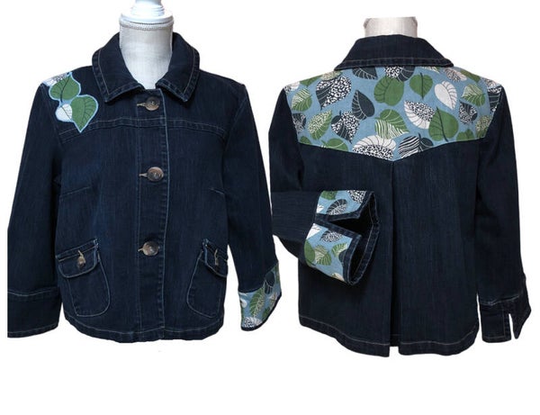 GLITZY Short Coat with Appliqued Flowers & Leaves- size LARGE